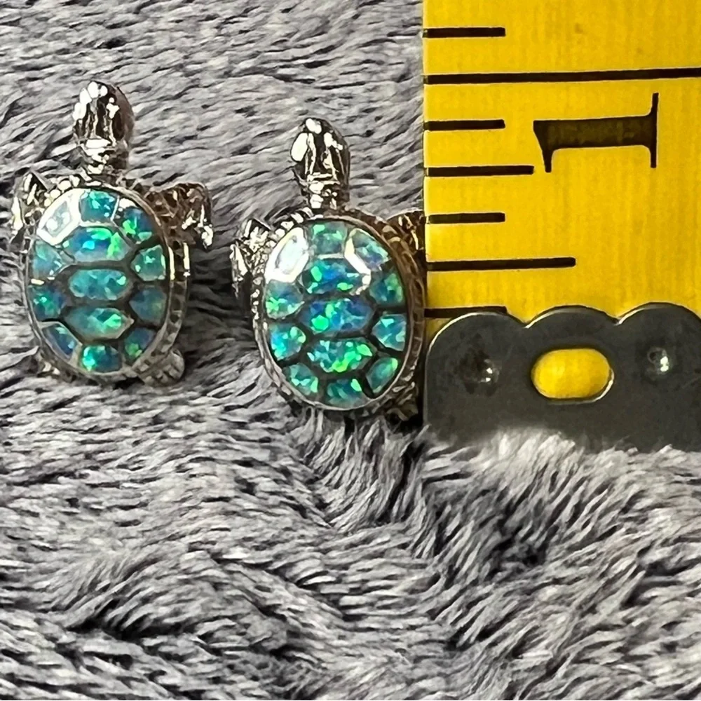 Sterling Silver Opal Sea Turtle Necklace Matching Earrings  Set